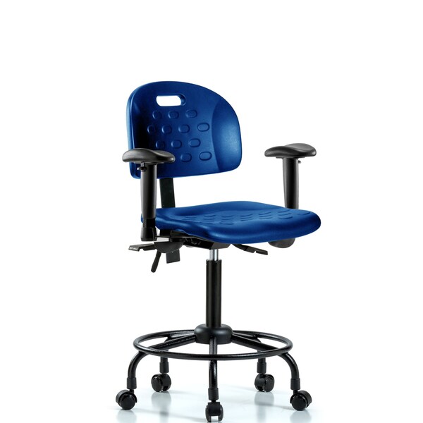 Poly Chair, Round Tube Base, Med Bench, Tilt, Arms, Casters, Blue