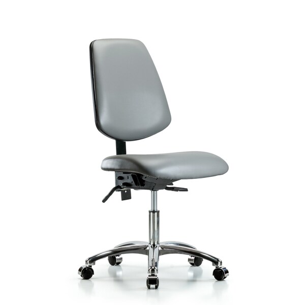 Vinyl Chair Chrome, Desk, Med Back, Tilt, Casters, Sterling