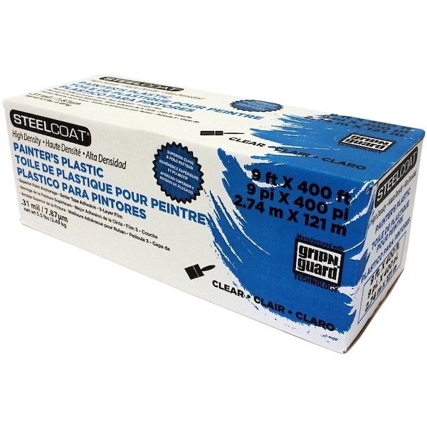 Contractor-Grade, High-Density, Lightweight Painter's Masking Sheet, 400 ft L, 9 ft W, Clear