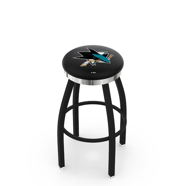 25" Blk Wrinkle San Jose Sharks Swivel Bar Stool, Chrome Ring