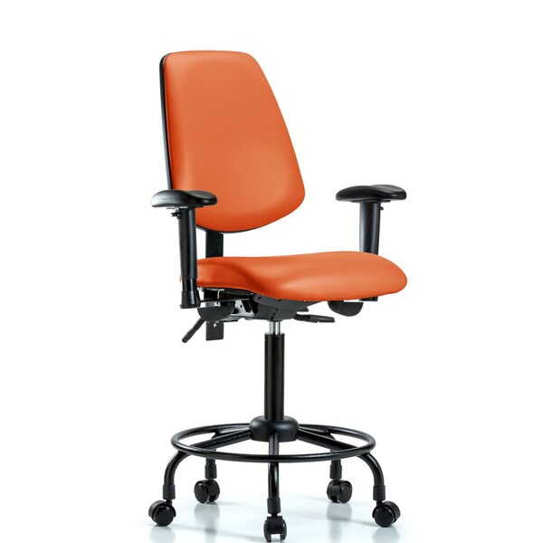Medium Bench Chair Adjustable Arms, 23" to 31" Height, Vinyl, Orange Kist