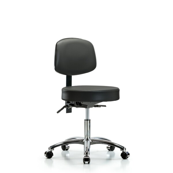 Vinyl Stool, Back Chrome, Desk, Tilt, Casters, Carbon
