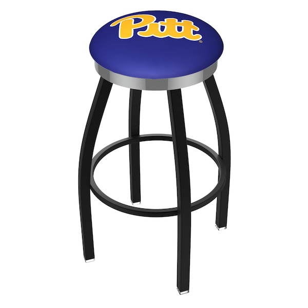 25" Blk Wrinkle Penn State Swivel Bar Stool, Chrome Ring