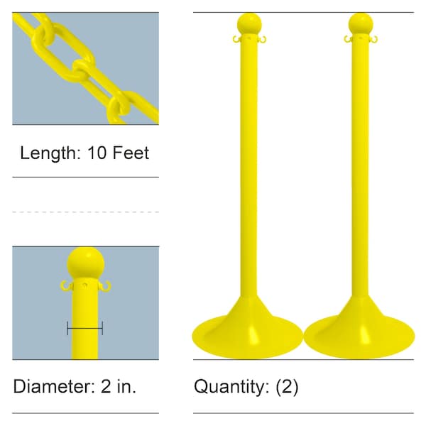 Yellow Light Duty Stanchion and Chain Kit (2-Pack)