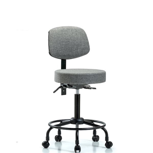Bench Stool, Med, Fab, Bk, RT, Casters, Gry