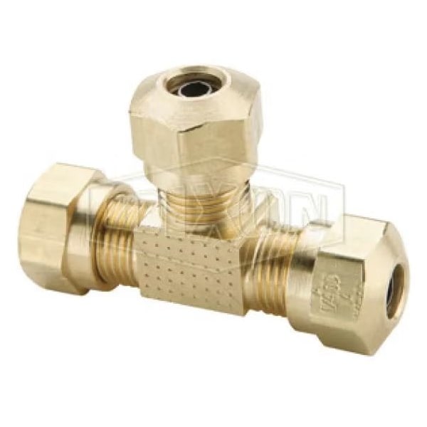 Air Brake Union Tee, 7/16-24 x 1/4 in, Straight Thread x Tube, Brass, Domestic