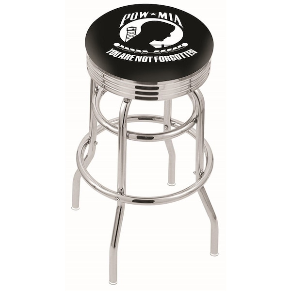 25" Chrome 2-Ring POW/MIA Swivel Bar Stool, Accent Ring