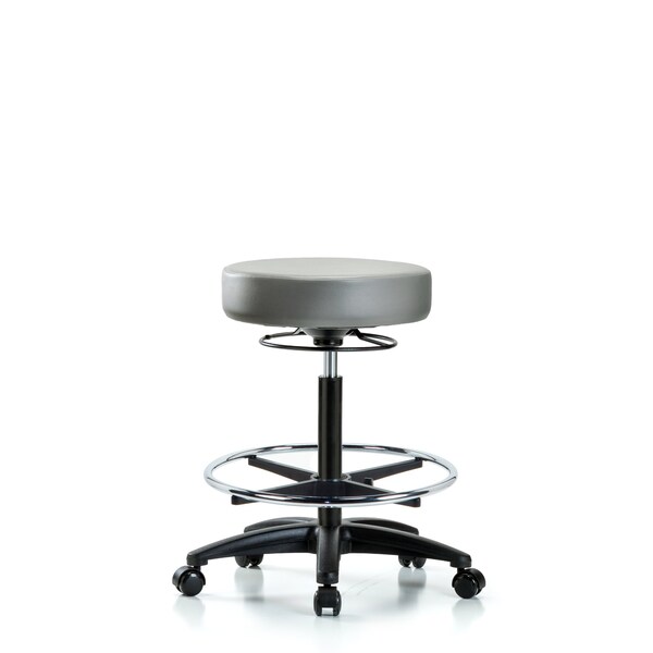 Vinyl Stool, High Bench, Foot Ring, Casters, Sterling