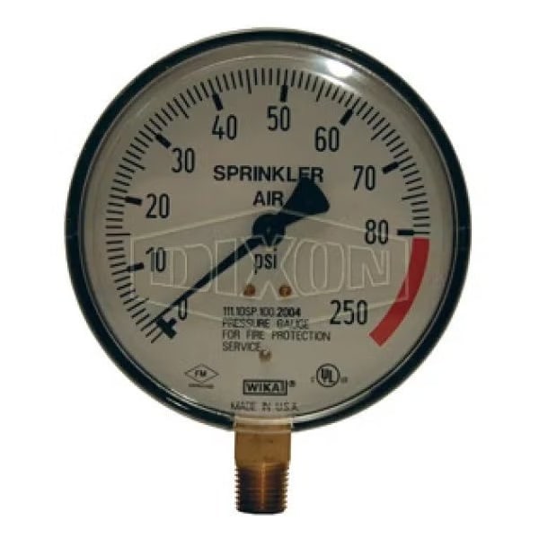 Sprinkler System Gauge, 0 to 300 psi Pressure, 1/4 in NPT Connection, 4 in dia Dial, +/- 3-2-3 % Acc