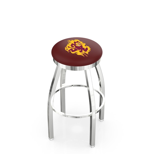 25" Chrome Arizona State Swivel Bar Stool, Accent Ring, Sparky Logo