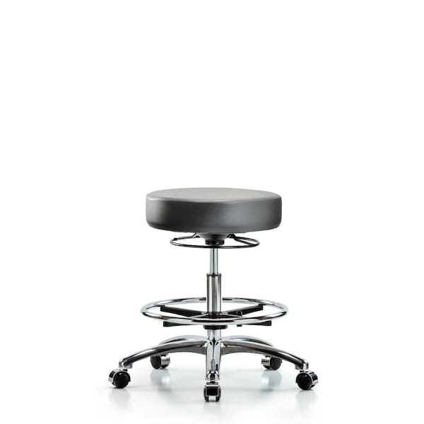 Vinyl Stool, Chrome, Med Bench, Foot Ring, Casters, Sterling