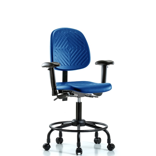 Poly Chair, Round Tube Base, Desk, Med Back, Arms, Casters, Blue