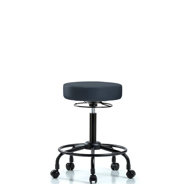 Bench Stool, Med, Vinyl, RT, Casters, Nav
