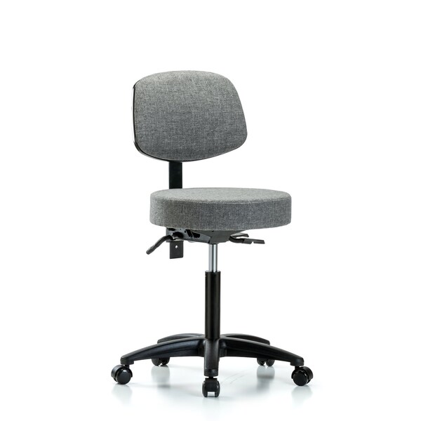 Bench Stool, Med, Fabric, Bk Casters, Gry