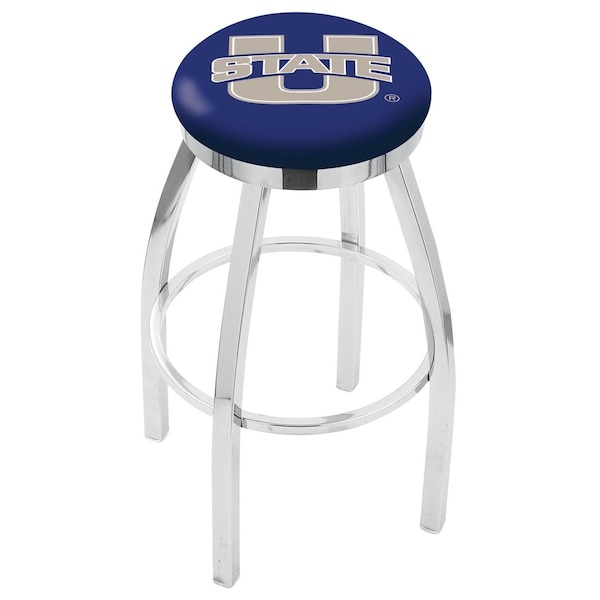 25" Chrome Utah State Swivel Bar Stool, Accent Ring