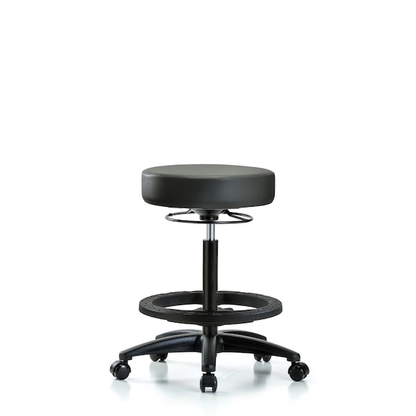 Vinyl Stool, High Bench, Foot Ring, Casters, Carbon