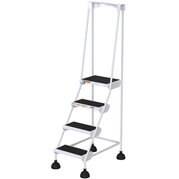 72.9375 H Steel Commercial Spring Loaded Rolling Ladder, 4 Steps