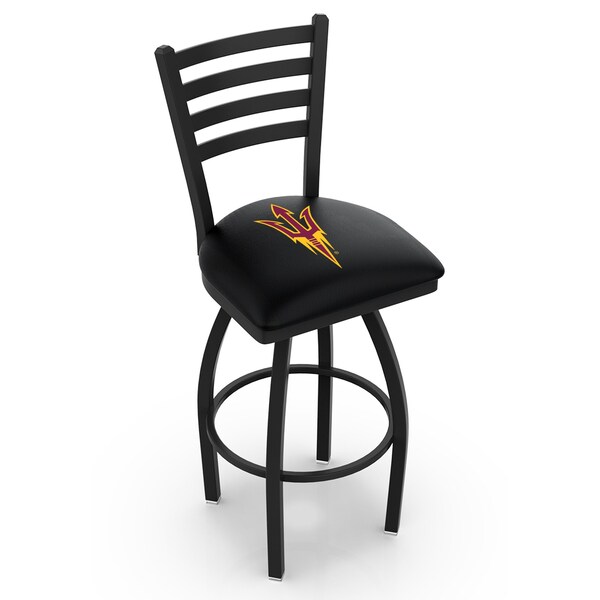 25" Blk Wrinkle Arizona State Swivel Bar Stool, Ladder Back, Pitchfork