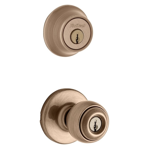 Knob Lockset, 3 Grade, Keyed Key, Antique Brass, 238 x 234 in Backset, K6 Keyway