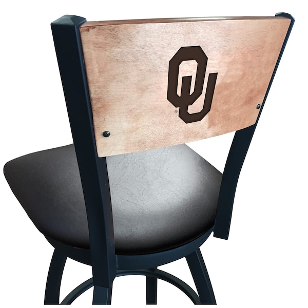 25" Blk Wrinkle Oklahoma Swivel Bar Stool, Laser Engraved Back