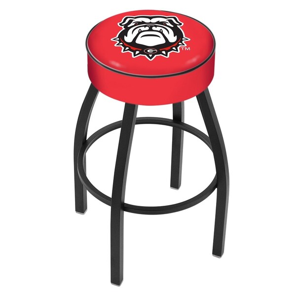 25" Georgia "Bulldog" Cushion Seat, Blk Wrinkle Base Swivel Bar Stool