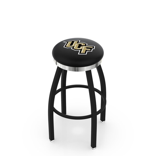 25" Blk Wrinkle Central Florida Swivel Bar Stool, Chrome Ring