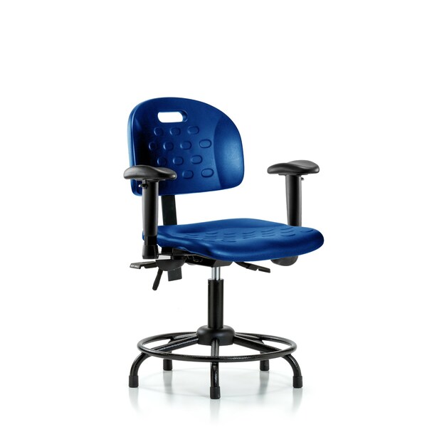 Poly Chair, Round Tube Base, Desk, Tilt, Arms, Glides, Blue