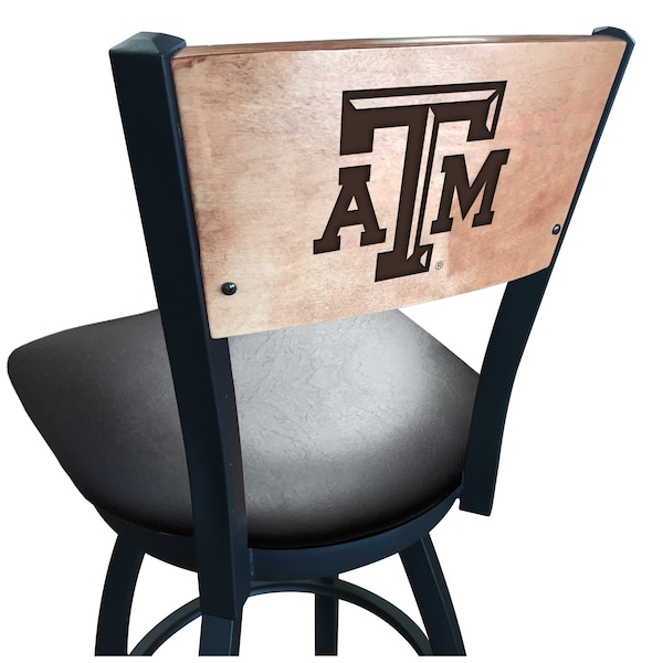 25" Blk Wrinkle Texas A&M Swivel Bar Stool, Laser Engraved Back