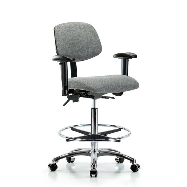 Chair, Fab, Hi Bench, Chr AA CF Casters, Gry, 6-Way Adjustable, 26" to 35-1/2" Height, Grey