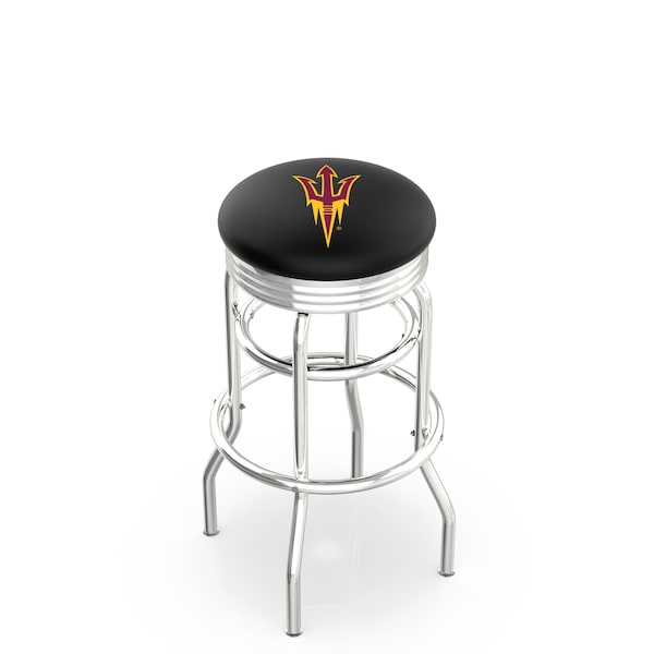 25" Chrome 2-Ring Arizona State Swivel Bar Stool, Accent Ring, Pitchfork