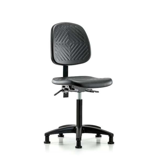 Bench Chair, Poly, Med, Bk, Glides, No Arms, 19-1/2" to 27-1/2" Height, Black; Blue