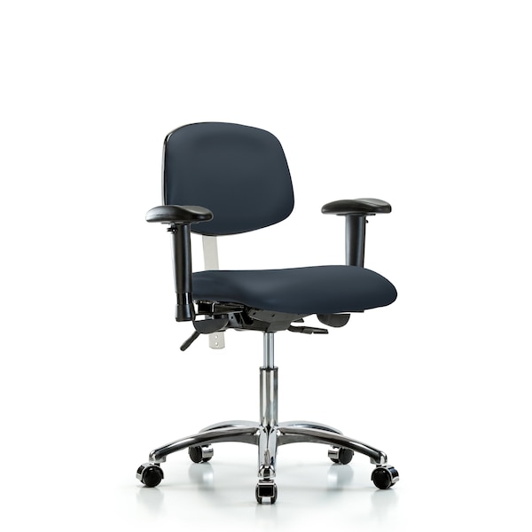 Clean Room Chair Desk Chair, Vinyl, Caster, Navy, CL100, Adjustable Arms, 18" to 23" Height, Vinyl