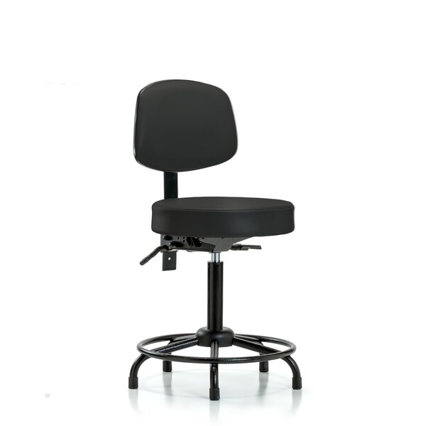 Med Bench Stool, Vinyl, Bk, RT, Glides, Blk