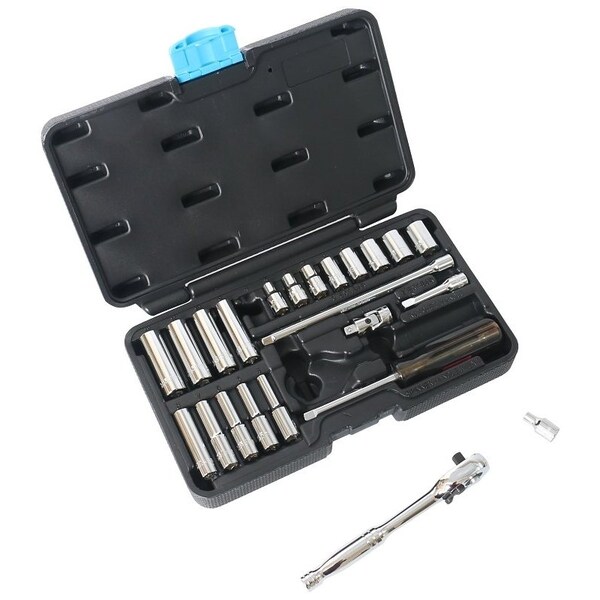 Vulcan TS-24PC-V1 Metric Socket Set, Chrome Vanadium Steel, Polished, 24-Piece