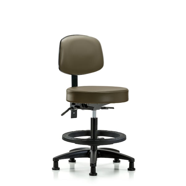Vinyl Stool, Back, Med Bench, Foot Ring, Glides, Royal