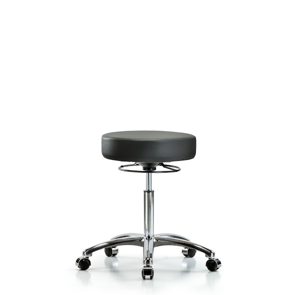 Vinyl Stool, Chrome, Med Bench, Casters, Carbon