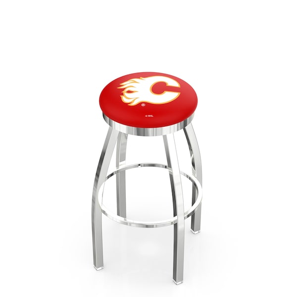 25" Chrome Calgary Flames Swivel Bar Stool, Accent Ring