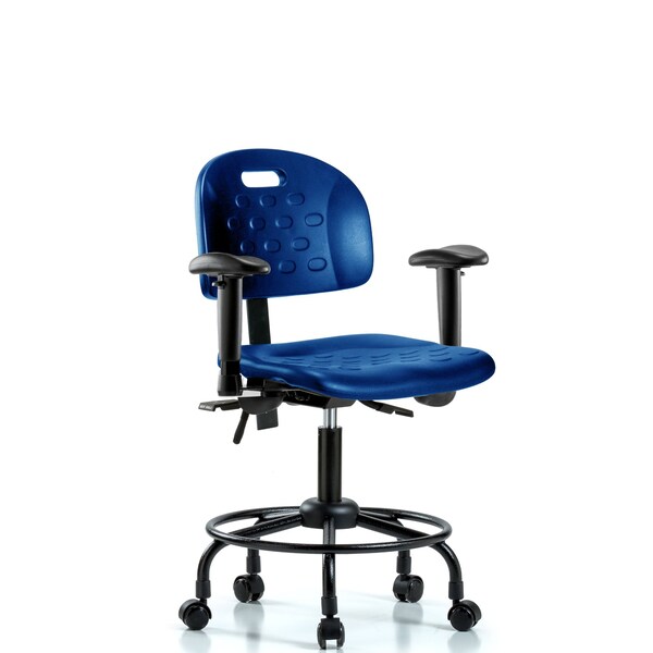 Poly Chair, Round Tube Base, Desk, Arms, Casters, Blue