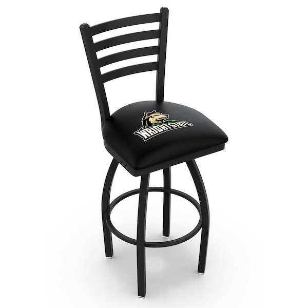 25" Blk Wrinkle Wright State Swivel Bar Stool, Ladder Back