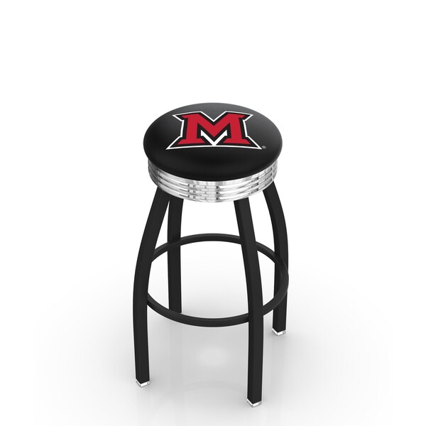 25" Blk Wrinkle Miami (OH) Swivel Bar Stool, Chrome Ring