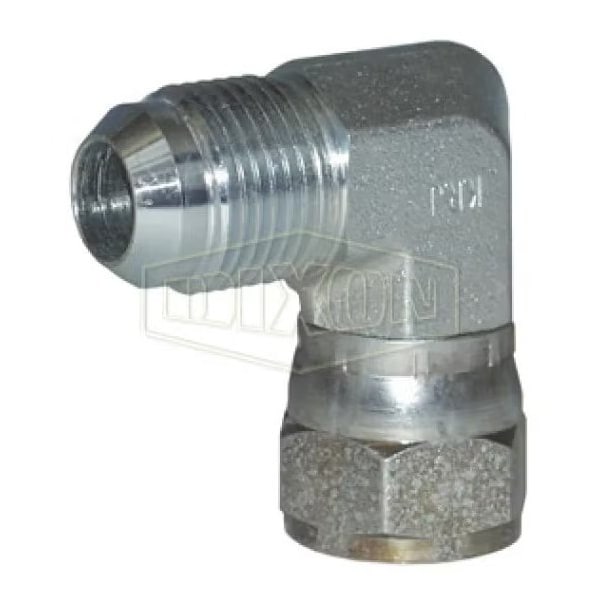 Hydraulic Elbow, 1-5/8-12 Nominal, 37Deg Male Flare x 37Deg Female Swivel, Steel, Domestic