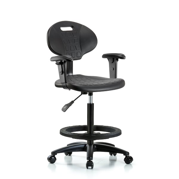 Erie Hi Bench Chair, AA, BF, Casters, 2-Way Adjustable, 23" to 33" Height, Black; Blue