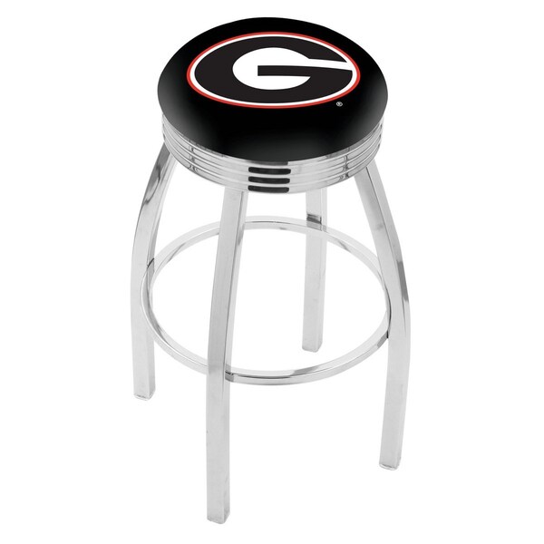 25" Chrome Georgia "G" Swivel Bar Stool, Accent Ring