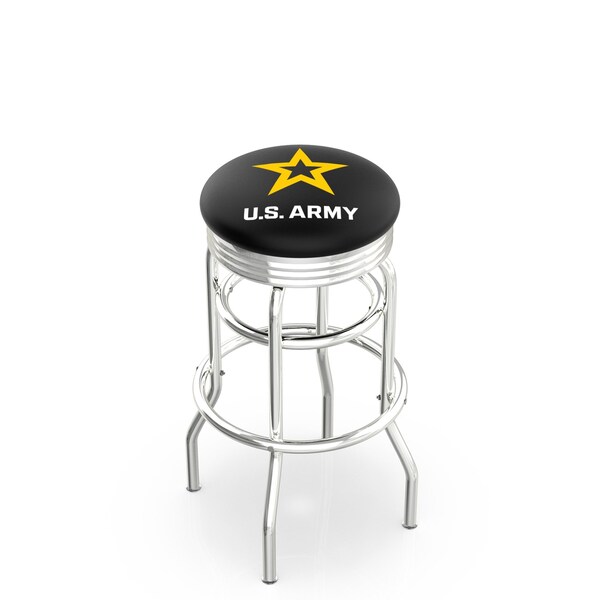 25" Chrome 2-Ring U.S. Army Swivel Bar Stool, Accent Ring