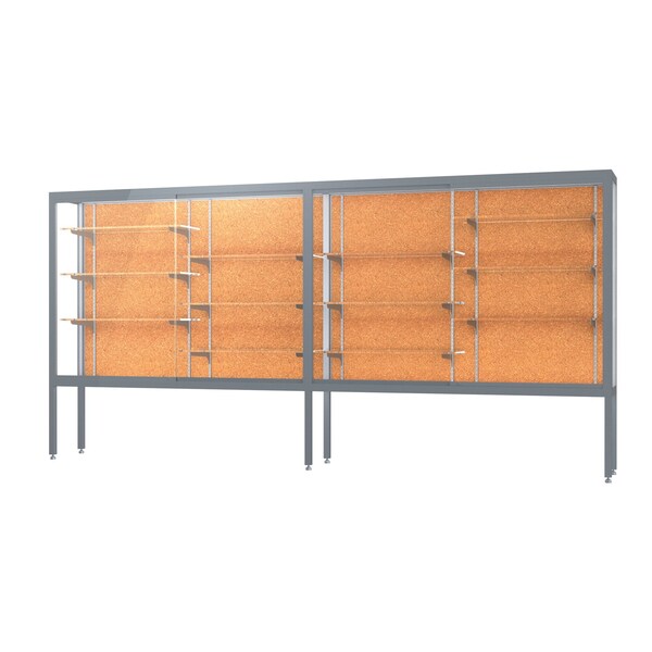 Display Case Cork 144x66x16, Satin, Aluminum Legs