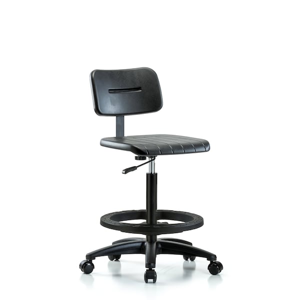 Basic Poly Hi Bench Chair, BF, Casters, Polyurethane, 24-1/2" to 33-1/2" Seat Height, Rolling
