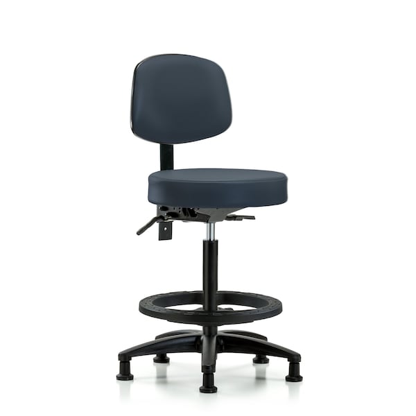 Vin Stool with Back-High Bench Height with Black FRandStat Glides in Imperial Blue Trailblazer Vin