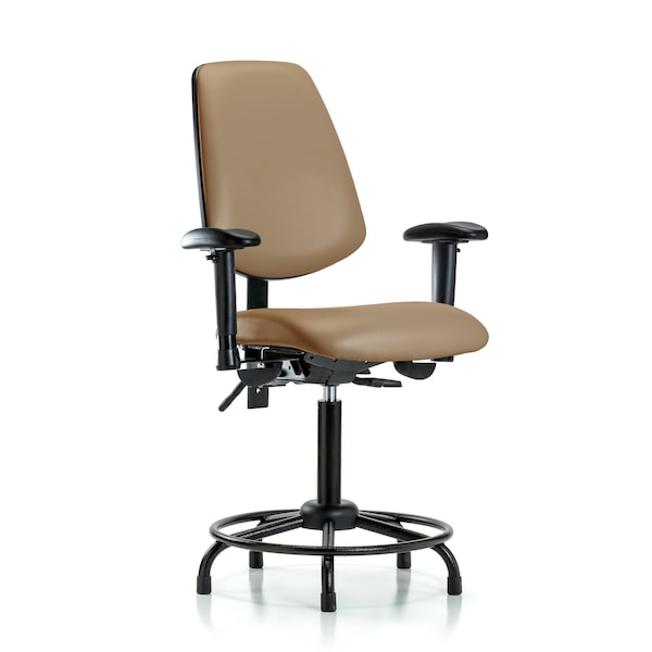 Medium Bench Chair Adjustable Arms, 22" to 29" Height, Vinyl, Taupe