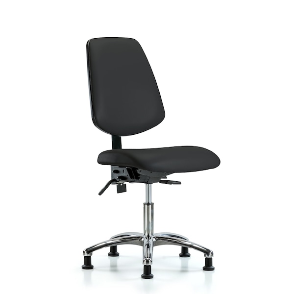 Desk Chair Desk Chair, Vinyl, Med, Bk, Chrm, Glides, Blk, No Arms, 18" to 23" Height, Vinyl, Black