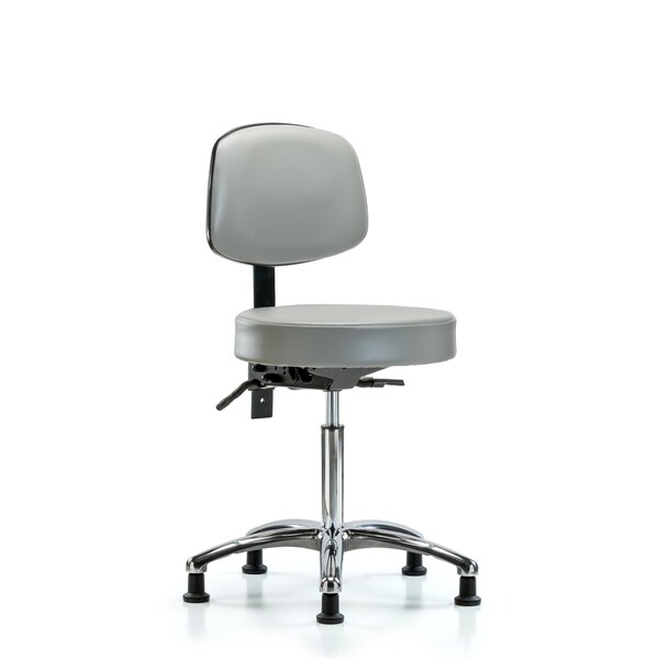 Vin Stool with Back Chr-Medium Bench Ht with Seat Tilt and Stationary Glides in Dove Trailblazer Vin